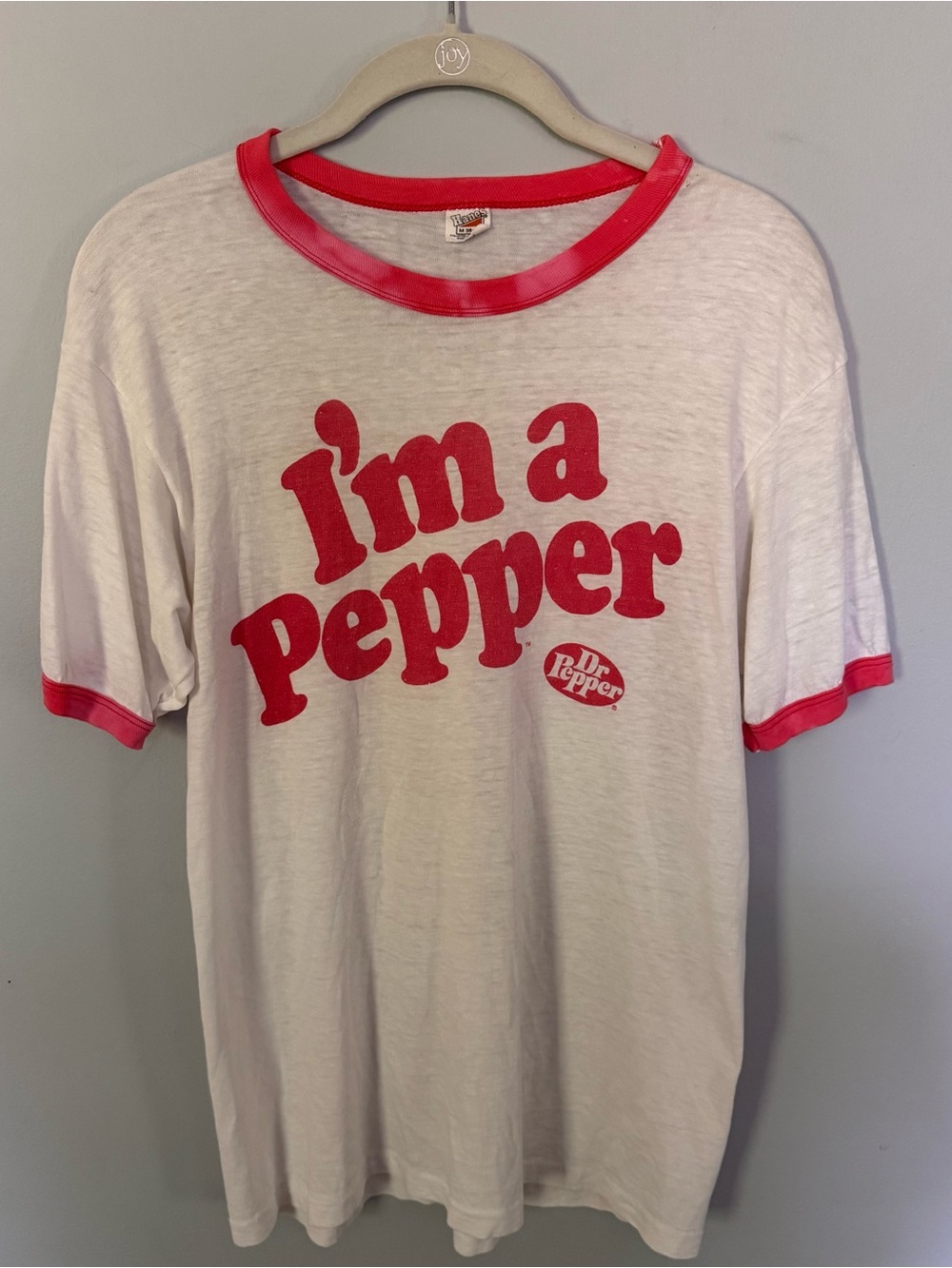 Vintage Dr Pepper I’m a Pepper Hanes Ringer T-Shirt Made USA Size M 38-40 Retro